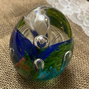 Artistic Glass Paperweight with Blue and Green Accents